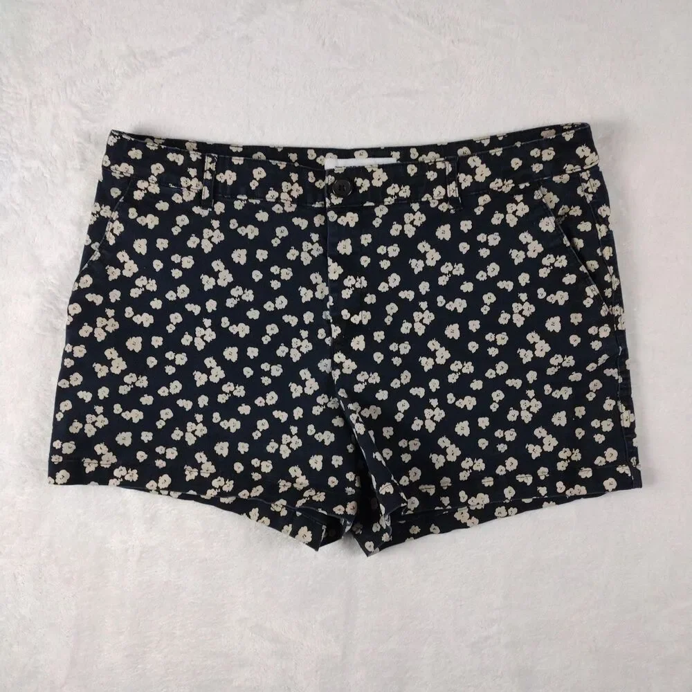 Amazon Essentials Womens Navy Floral Chino Shorts Size‎ 16 Mid Rise Flat Front